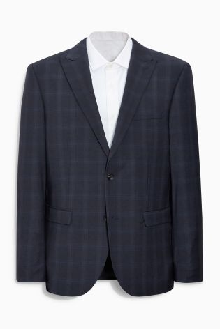 Navy Signature Crepe Check Tailored Fit Suit: Jacket